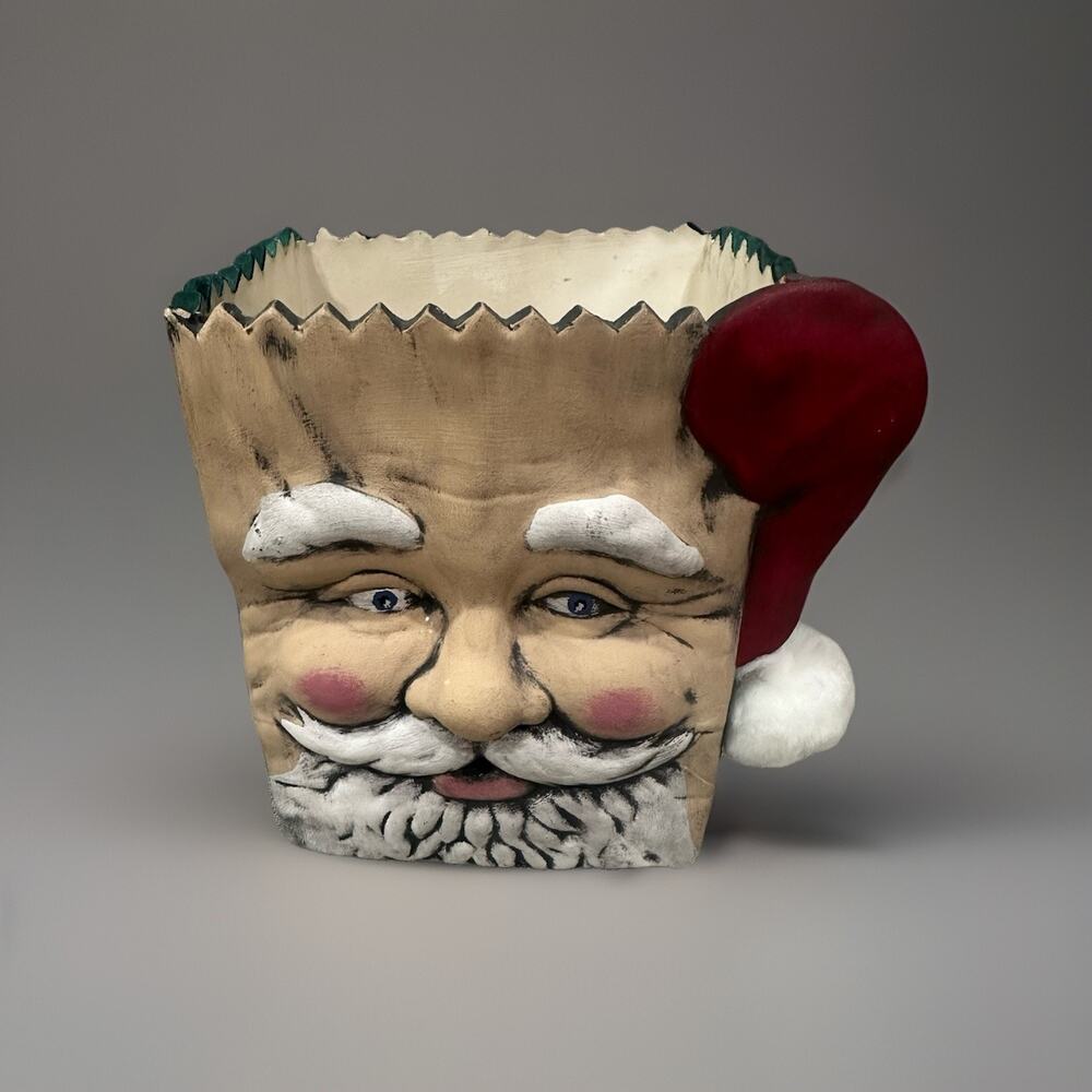 VTG Ceramic Santa Claus Face Vase Planter‎ Christmas Pot FOLK ART HOLIDAY Custom - Picture 3 of 10